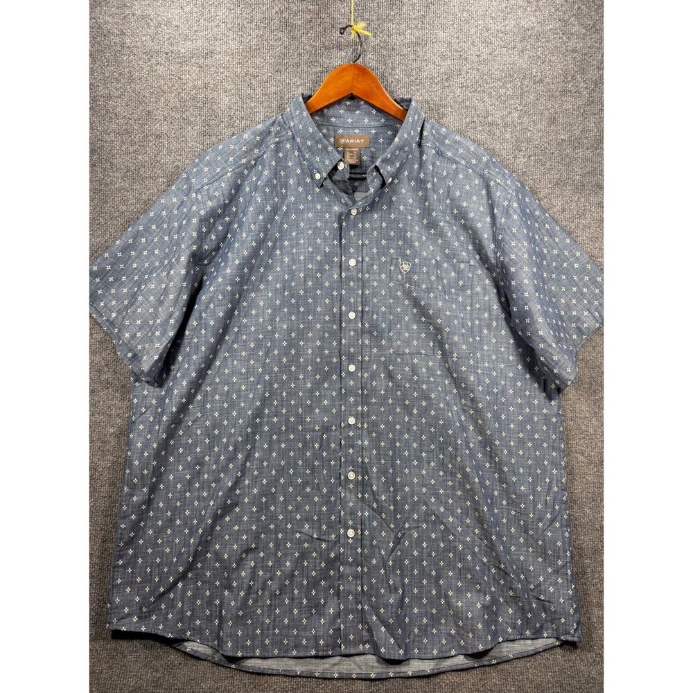 Ariat Kace Shirt Men's XXL Blue Geometric Print Short Sleeve Western Rodeo